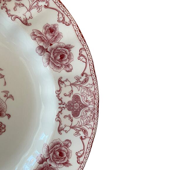 4pc Palate & Plate Victorian RED Rose Floral 10.5" Dinner Plates Scalloped New - Picture 6 of 14
